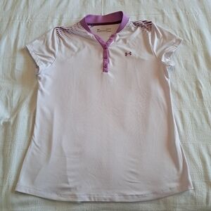 Under Armour women's size large light purple short sleeve 3 button v neck shirt